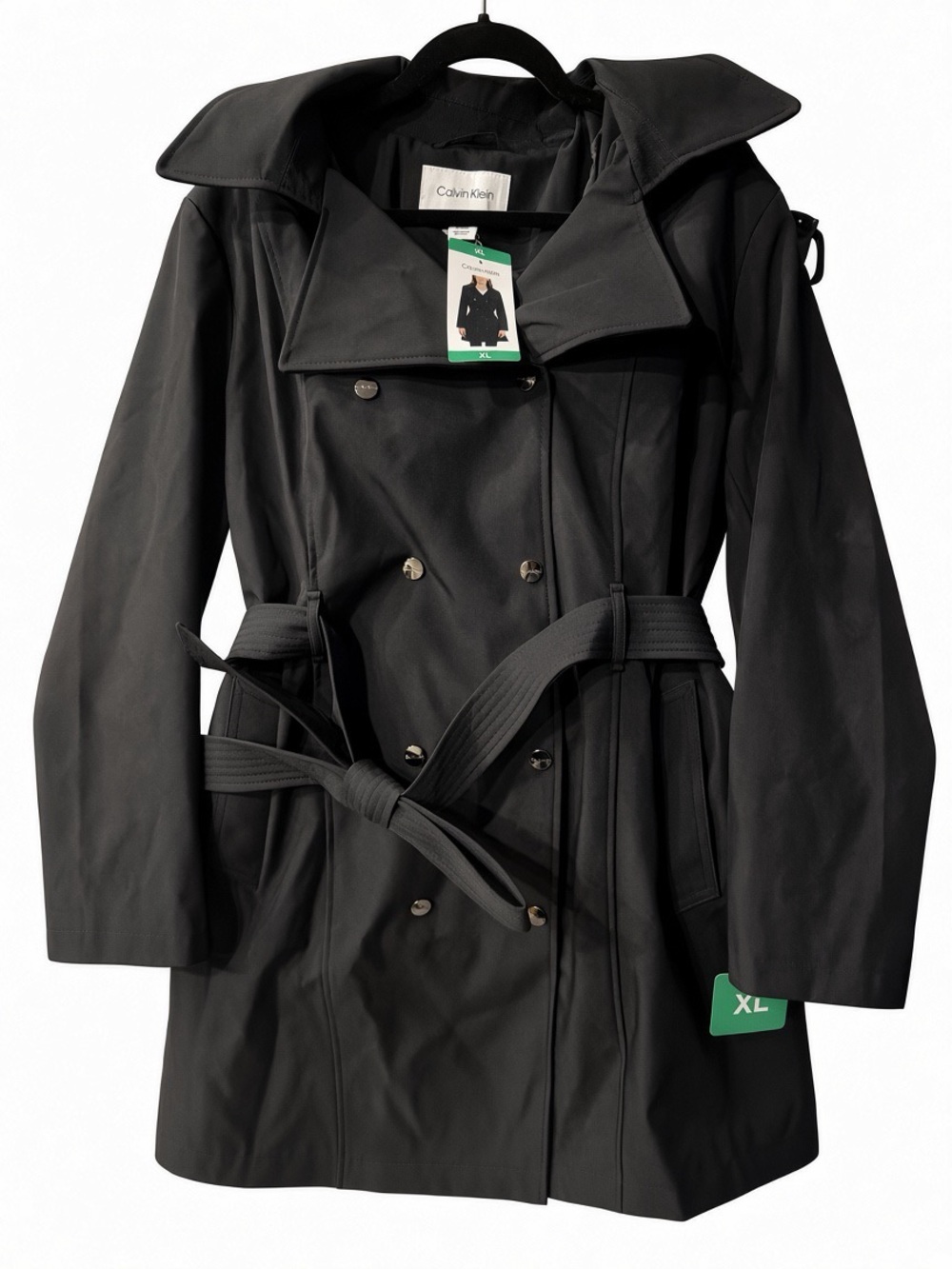 Calvin Klein Black Double-Breasted Trench Coat with Belt